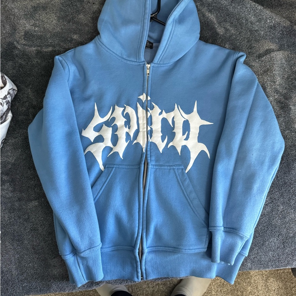 Blue Hoodie with White Graphic
